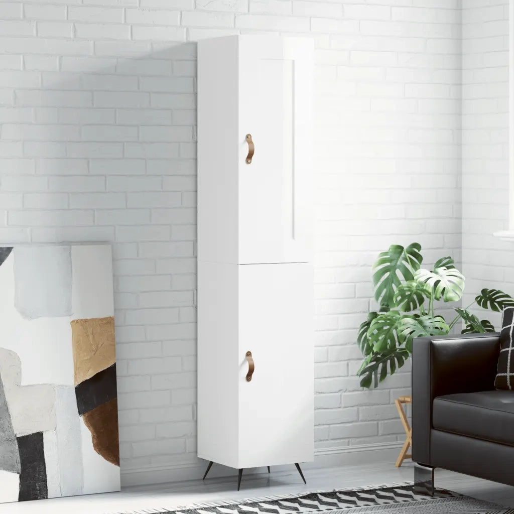 Credenza | Madia | Buffet da pranzo | Armadio da pranzo 34,5x34x180 cm in Legno Multistrato Bianco Lucido
