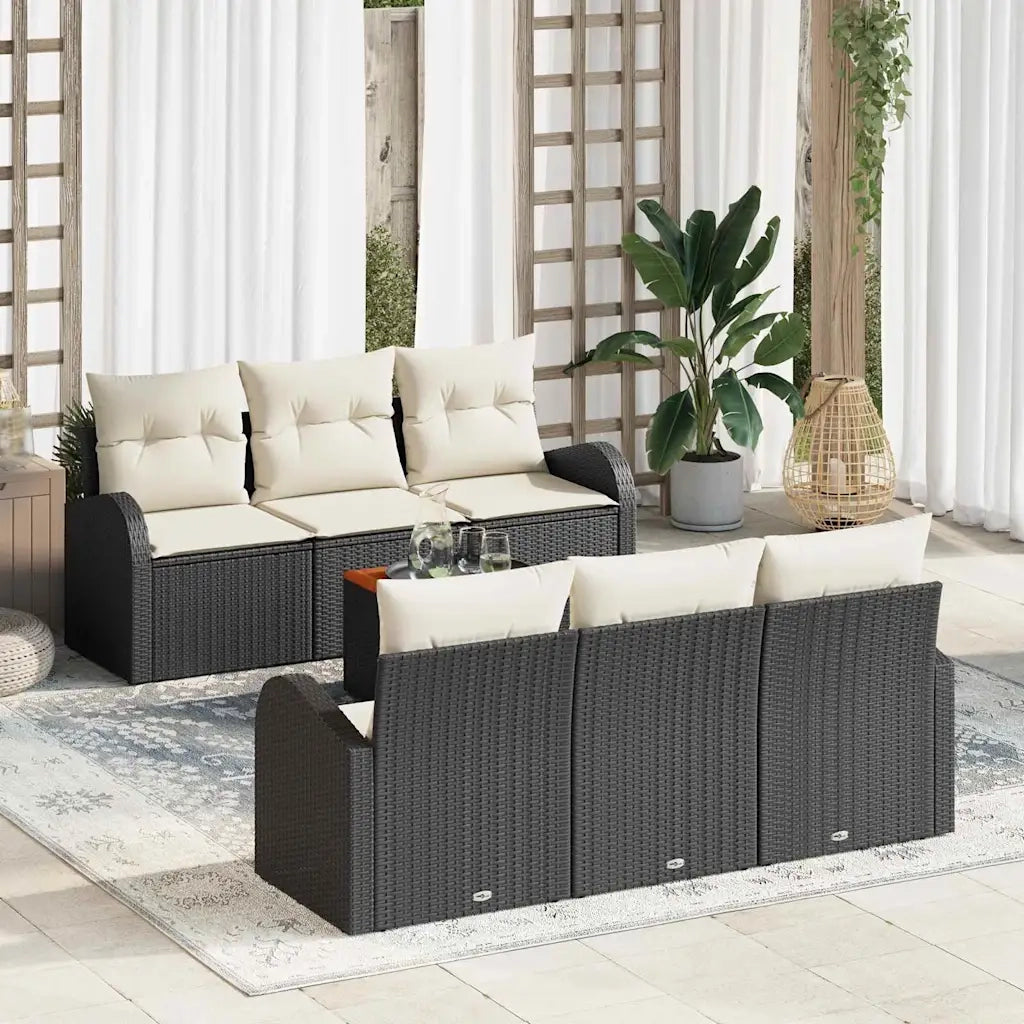 Set Divano da Giardino con cuscino 7 pcs Nero polyrattan