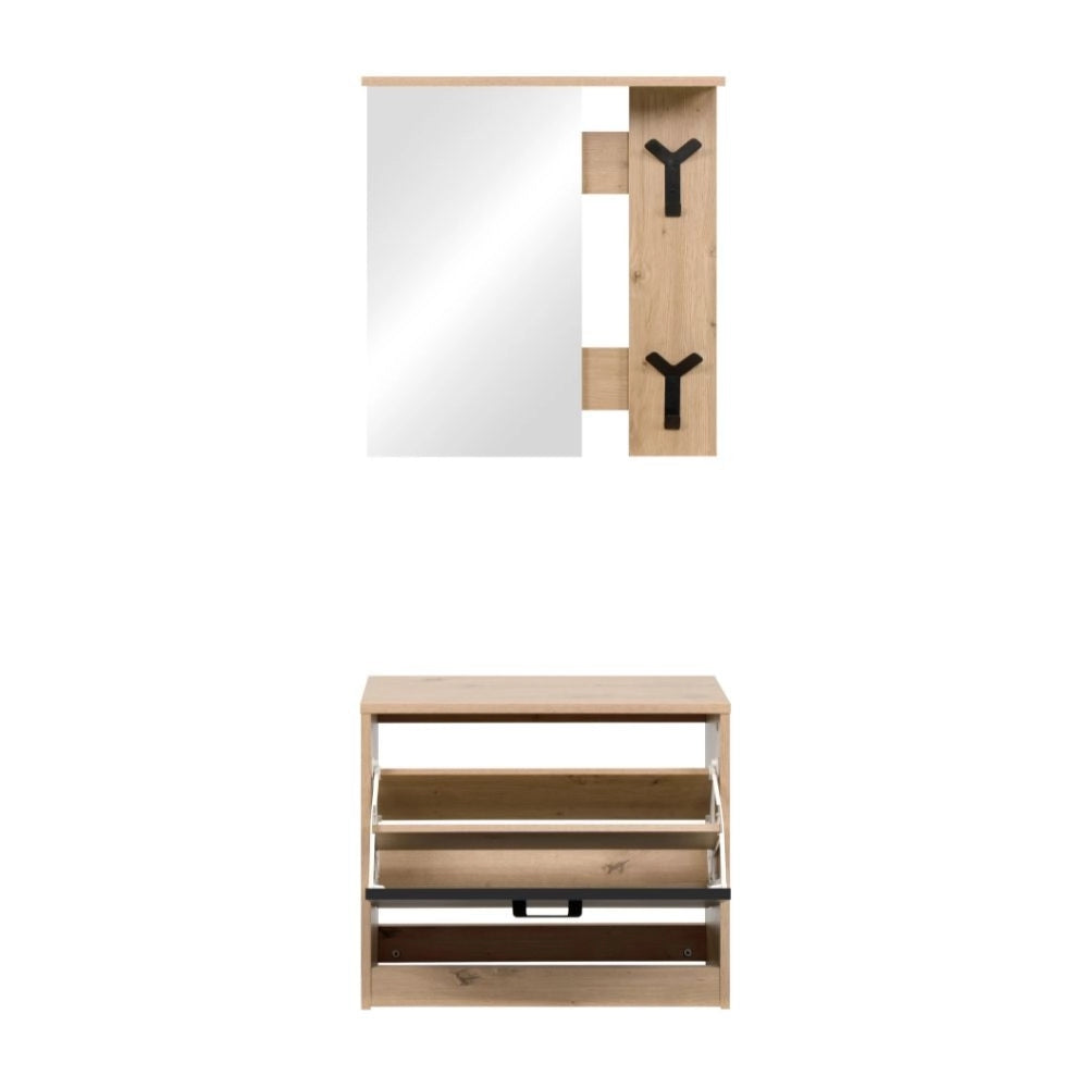 Mobile Ingresso Limone41A con Specchio, Appendiabiti e Scarpiera Rovere e Nero