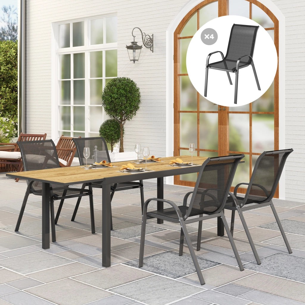 Set 4 Sedie da Giardino Impilabili ¨C Xylo ¨C Acciaio Nero Tessuto Rete Traspirante 54x71x93 cm