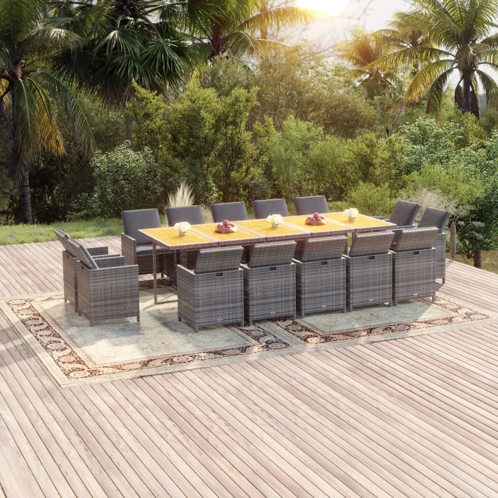 vidaXL Set Pranzo da Giardino 15 pz con Cuscini in Polyrattan Grigio