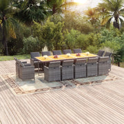 vidaXL Set Pranzo da Giardino 15 pz con Cuscini in Polyrattan Grigio