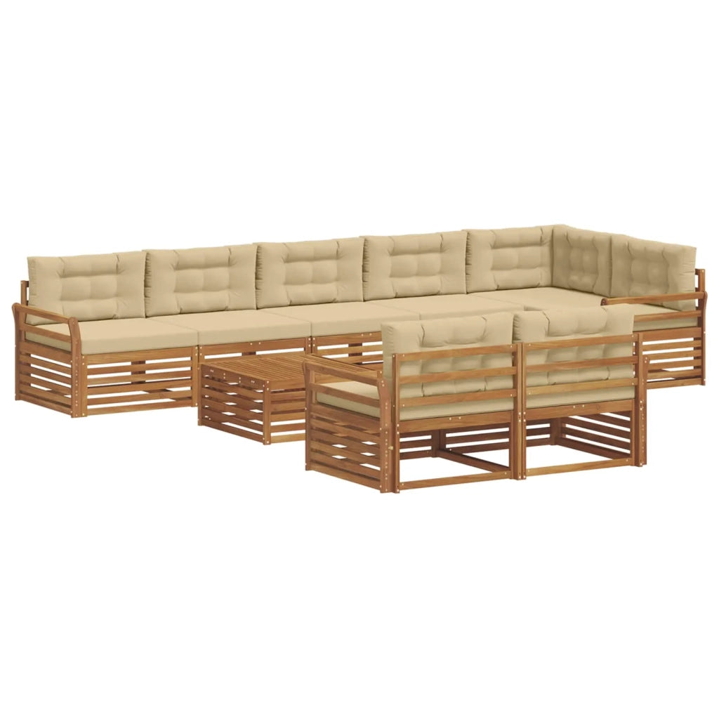 Set di divani da esterno con cuscino 9 pcs Naturale e Beige 3373703