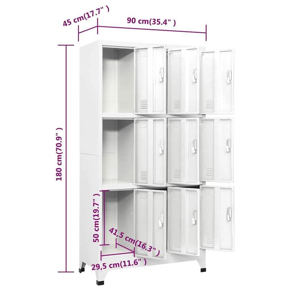 Locker Cabinet With 9 Compartments, Steel, 90x45x180 Cm, Grey