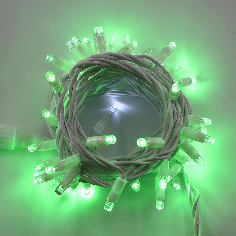CATENA LUMINOSA PROFESSIONALE 100 MAXI-LED F8 CAVO BIANCO LUCE VERDE FISSA E BIANCA INTERMITTENTE - IDEALE PER DECORAZIONI FESTIVE ED EVENTI SPECIALI