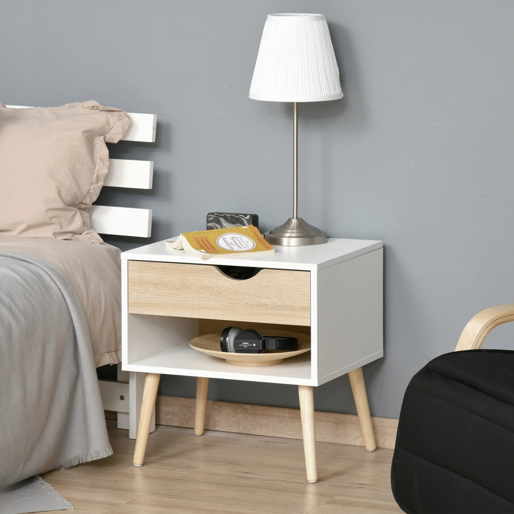 Comodino con cassetto ¨C zephmum ¨C bianco e legno 50x39x51 cm