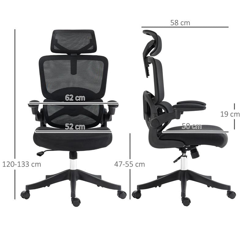 SEDIA DA UFFICIO AD ALTEZZA REGOLABILE CON INCLINAZIONE E SUPPORTO LOMBARE, 62X58X120-133 CM, NERA