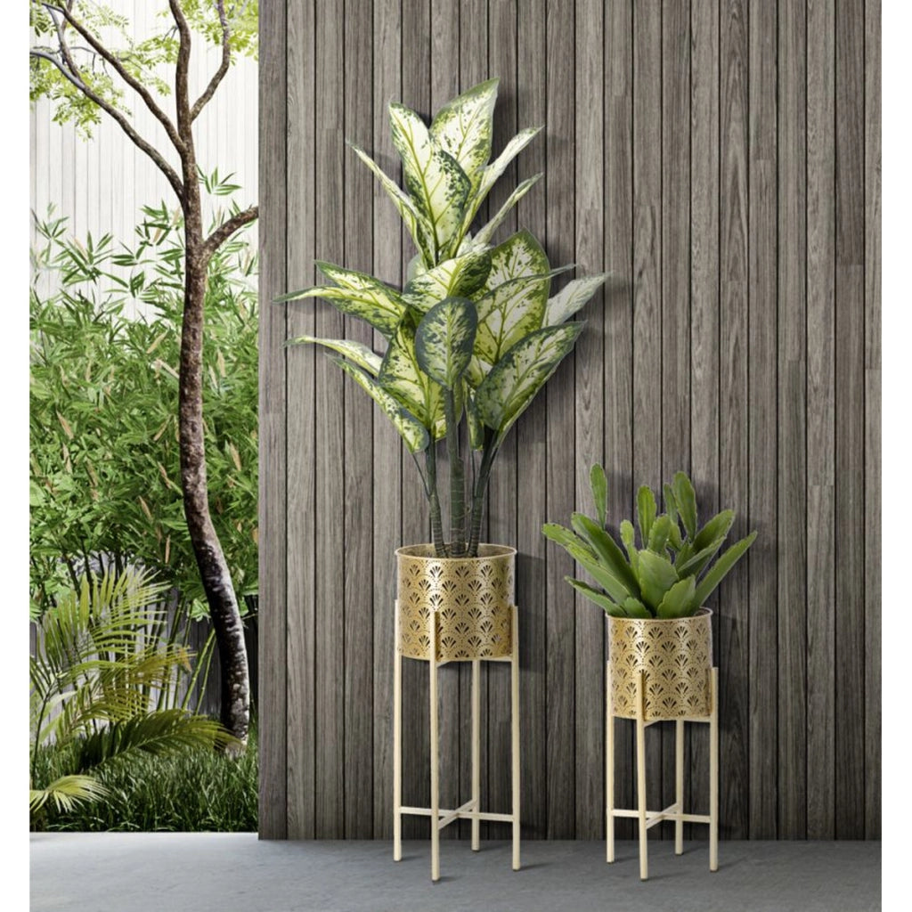 Set di 2 Vasi per Piante VKH398, Oro, Metallo, 21x21x52 cm