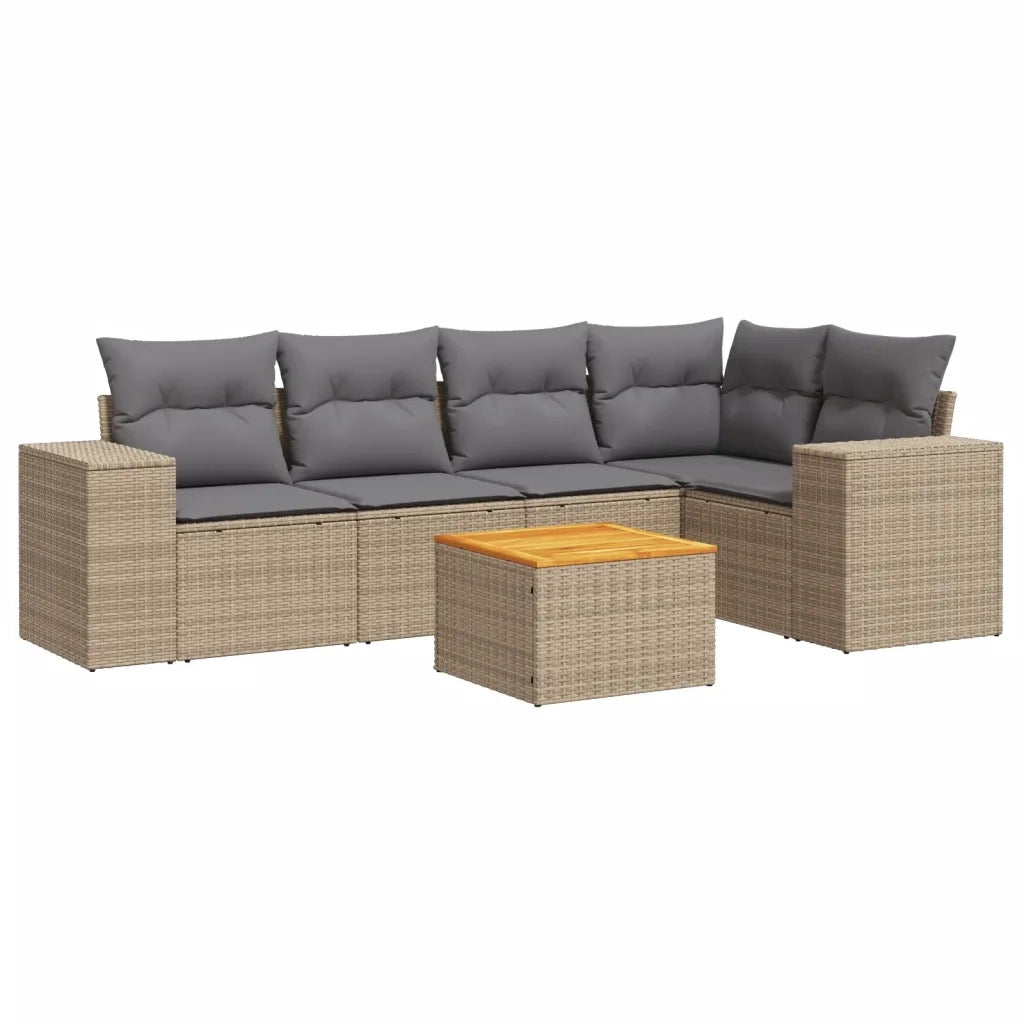 Set Divano da Giardino 6 pz con Cuscini Beige in Polyrattancod mxl 117142