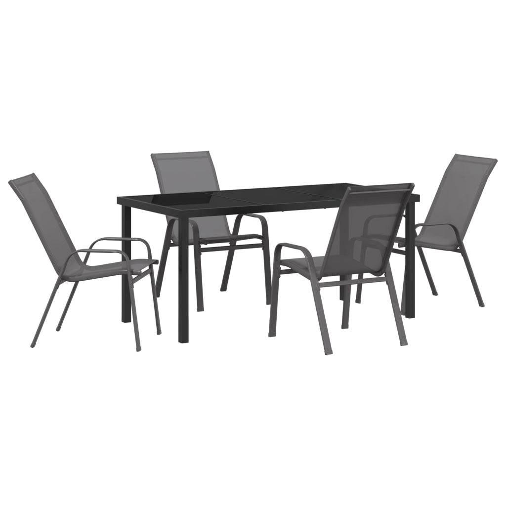 Set Pranzo Giardino 5 Pezzi Grigio Textilene e Acciaio