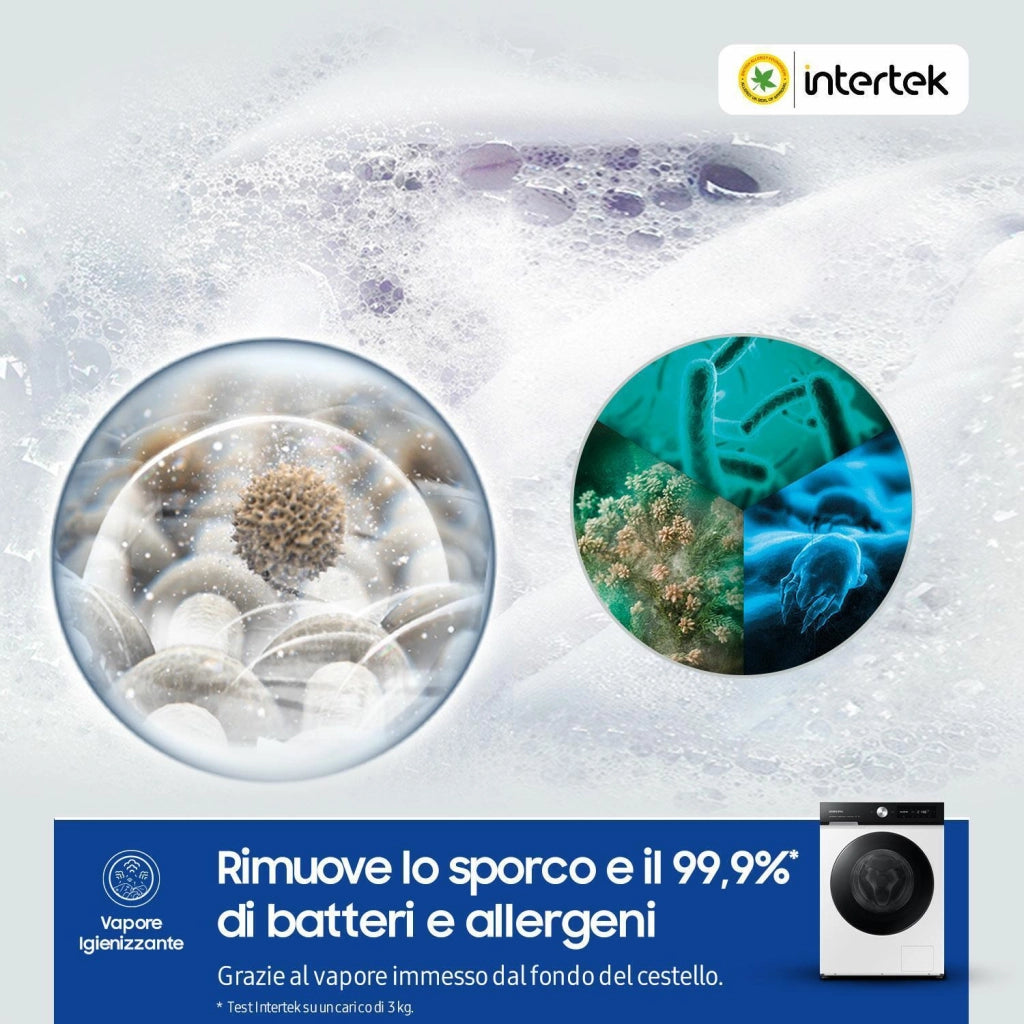 SAMSUNG BeSPOKE AI WW90DB7U94GEU3 Lavatrice a carica frontale 9 Kg Classe A Ecodosatore AI Lavaggio e Control Profondita' 60 bianco