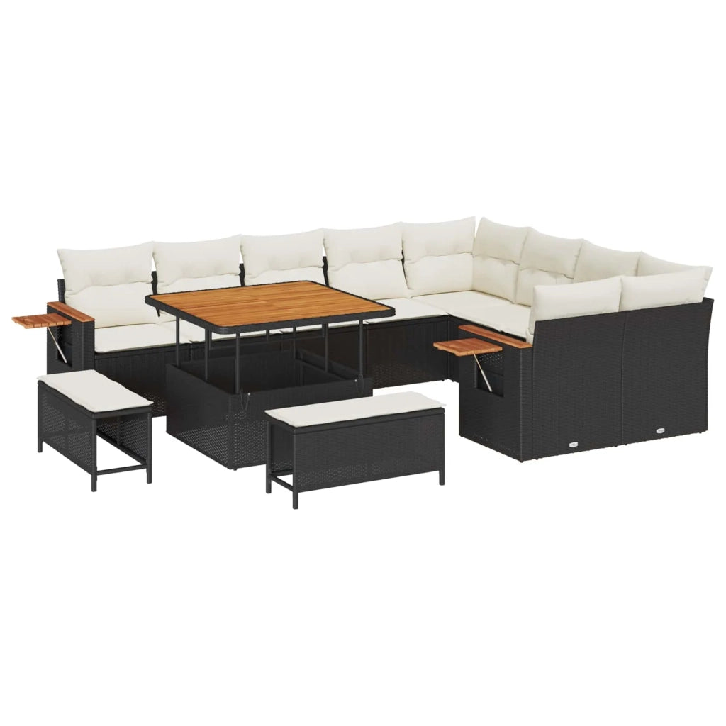 Set Divano da Giardino 12 pcs Nero polyrattan