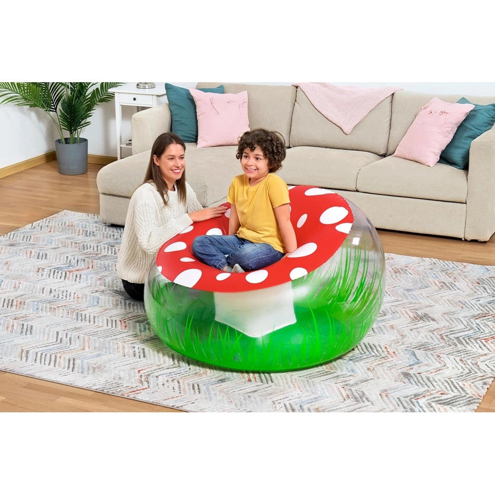 Trade Shop - Poltrona Gonfiabile Per Bambini Mighty Mushroom Design Fungo Con Erba 112x112x66cm 75123 -