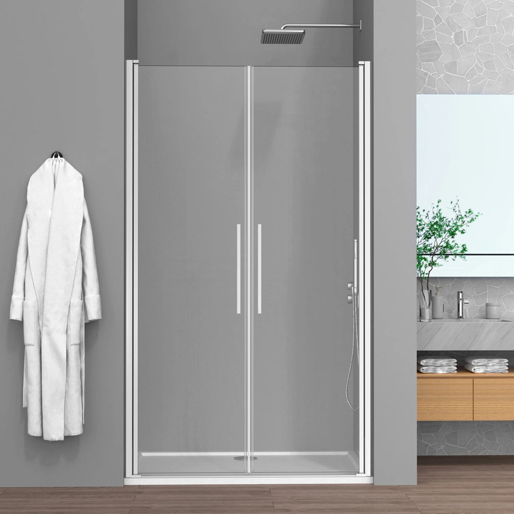 Porta doccia con apertura Saloon per nicchia 100cm in vetro temperato trasparente con profili cromo Neos