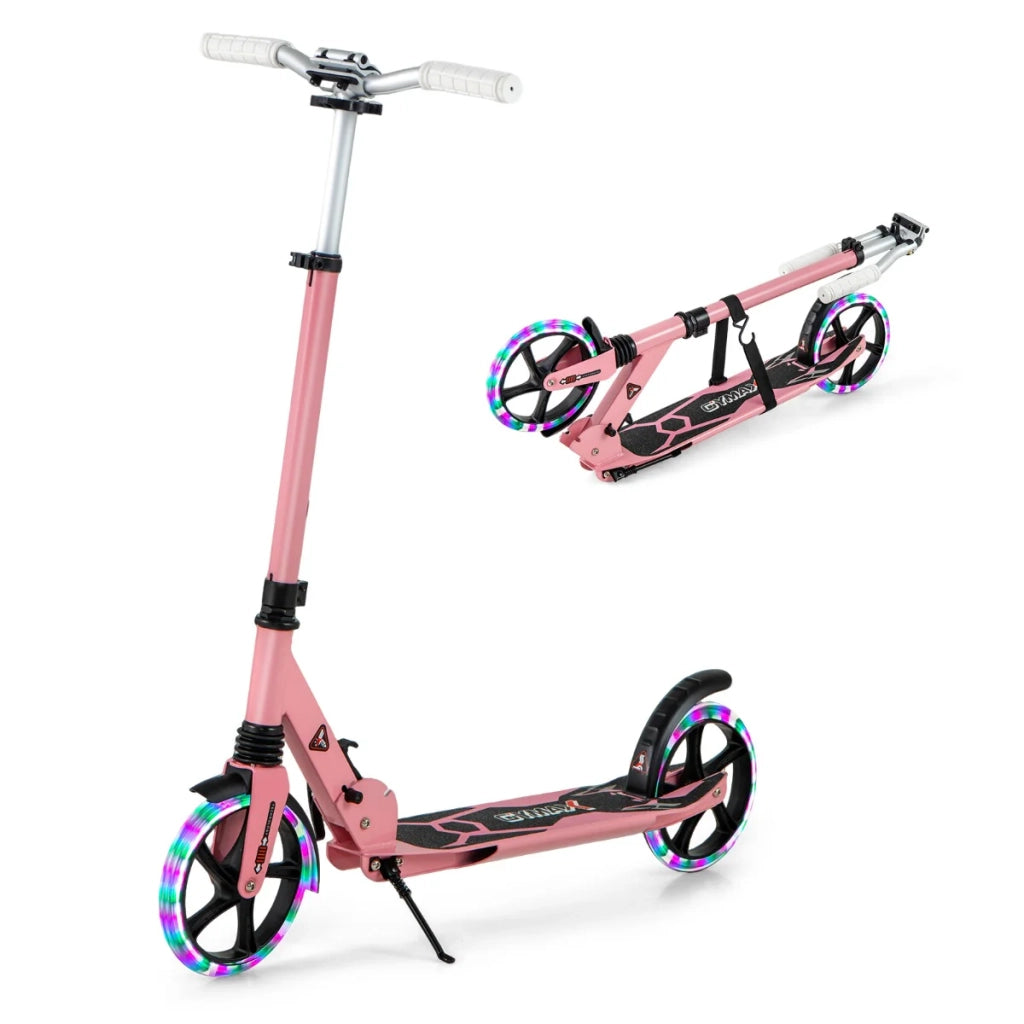 Monopattino pieghevole 93 x 43 x 91-106 cm 3 altezze regolabili e luci LED design moderno in alluminio rosa 20_0014584