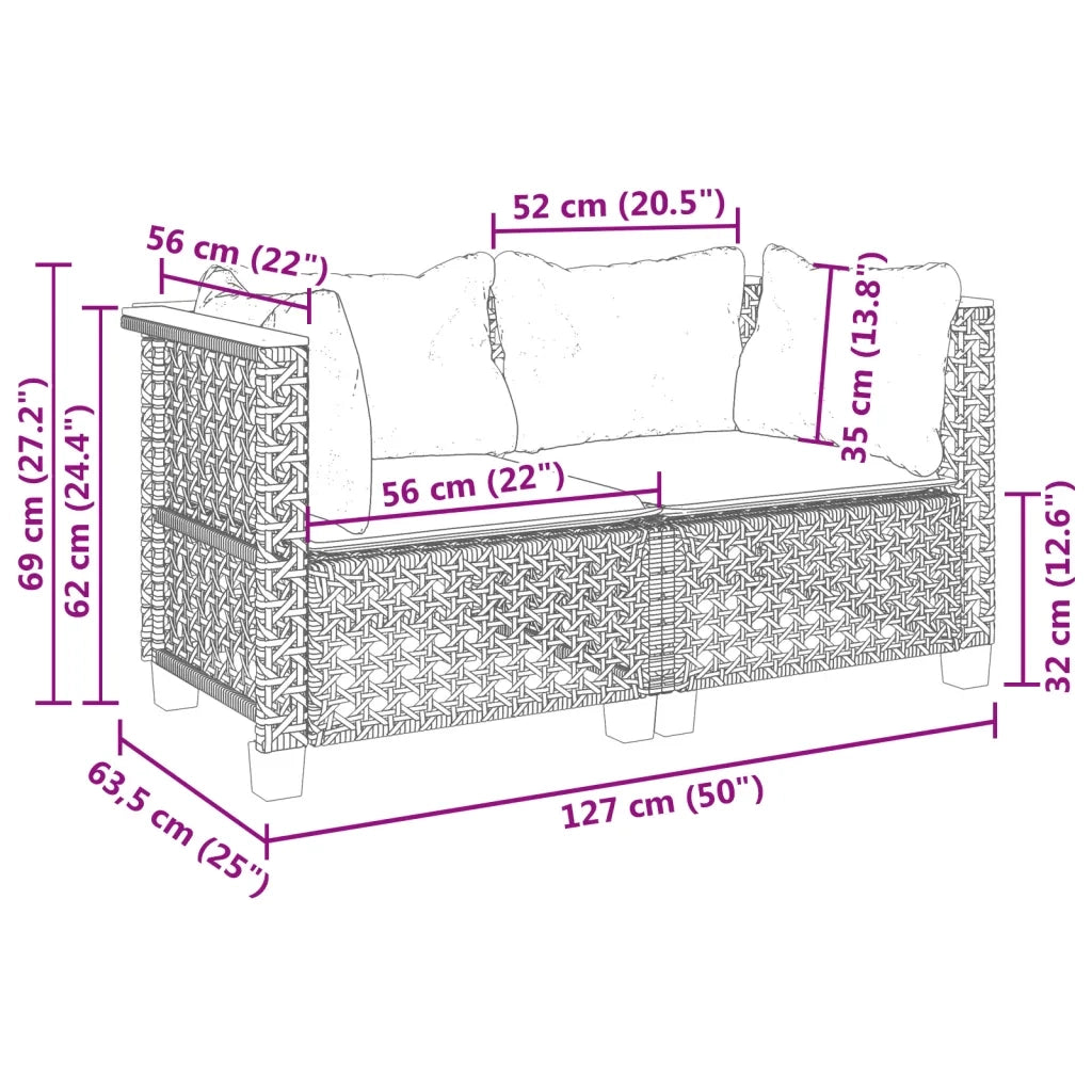 Divani Angolari da Giardino con Cuscini 2pz Polyrattan Nero 365935