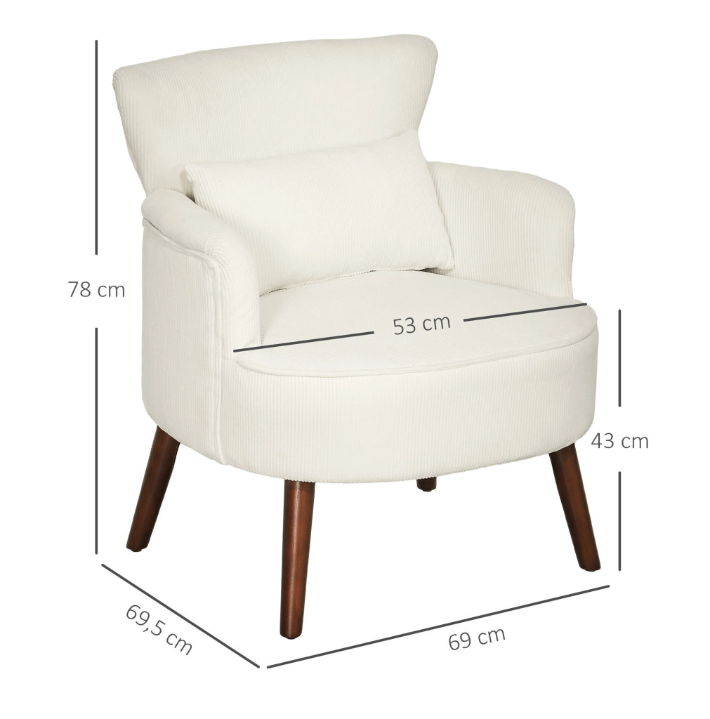 Poltrona imbottita crema con braccioli e gambe in legno