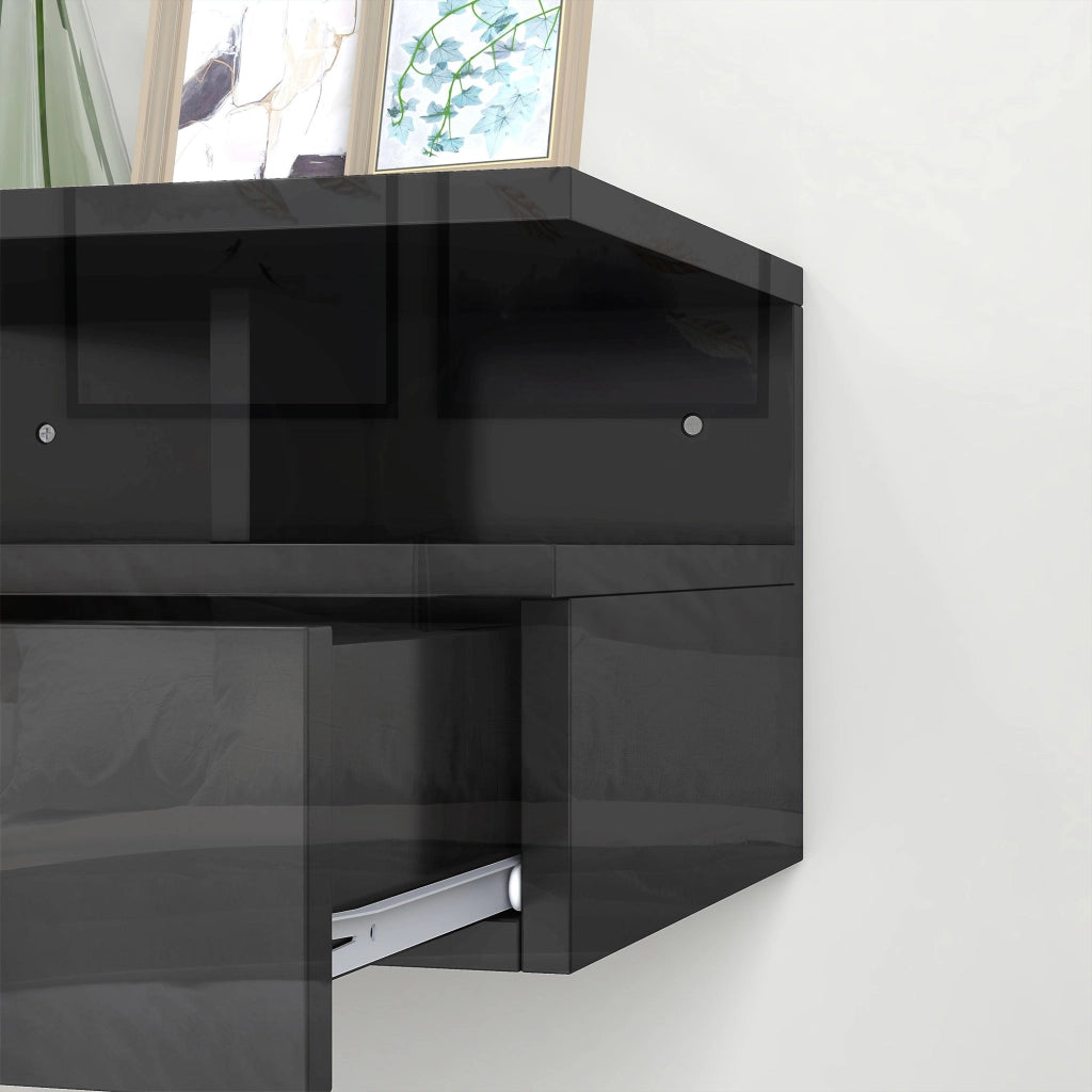Set 2 Comodini Sospesi con Cassetto e Mensola 35x32x22,5 cm Nero Lucido