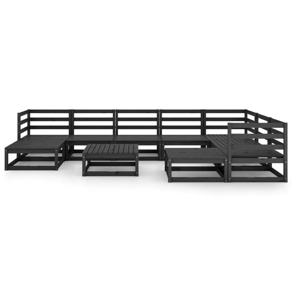 Set Divani da Giardino 10 pz Nero in Legno Massello di Pino 3075763