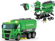 Teorema Giocattoli 67314 - Camion della Spazzatura Giocattolo, con 3 Bidoni e Spazzole, Smonta e Rimonta con Avvitatore
