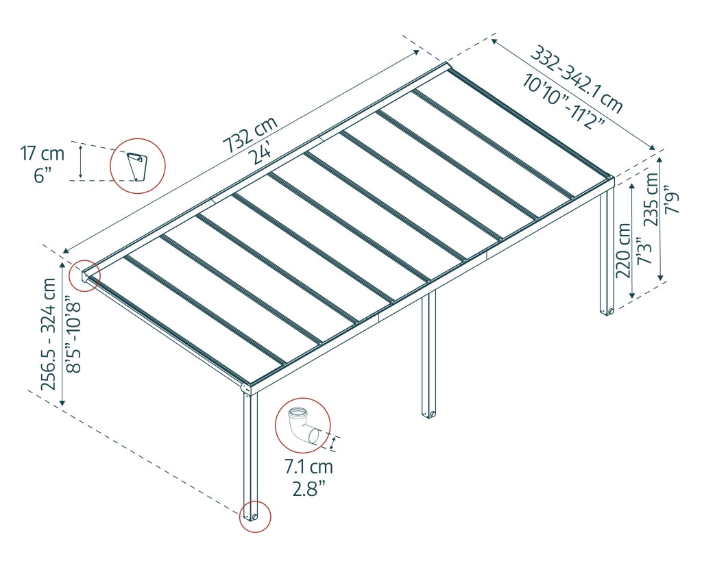 Pergola Addossata in Alluminio di Premium Stockholm 3.4X7.3 m Trasparente