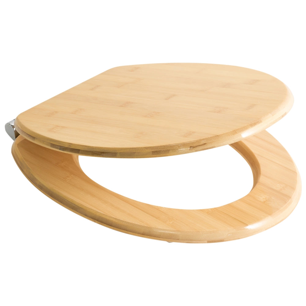 Sedile per WC scandinavo in bambù marrone chiaro 42 x 35 cm Distanza tra i fori 16 cm Finitura lucida Stile moderno WC per bagno