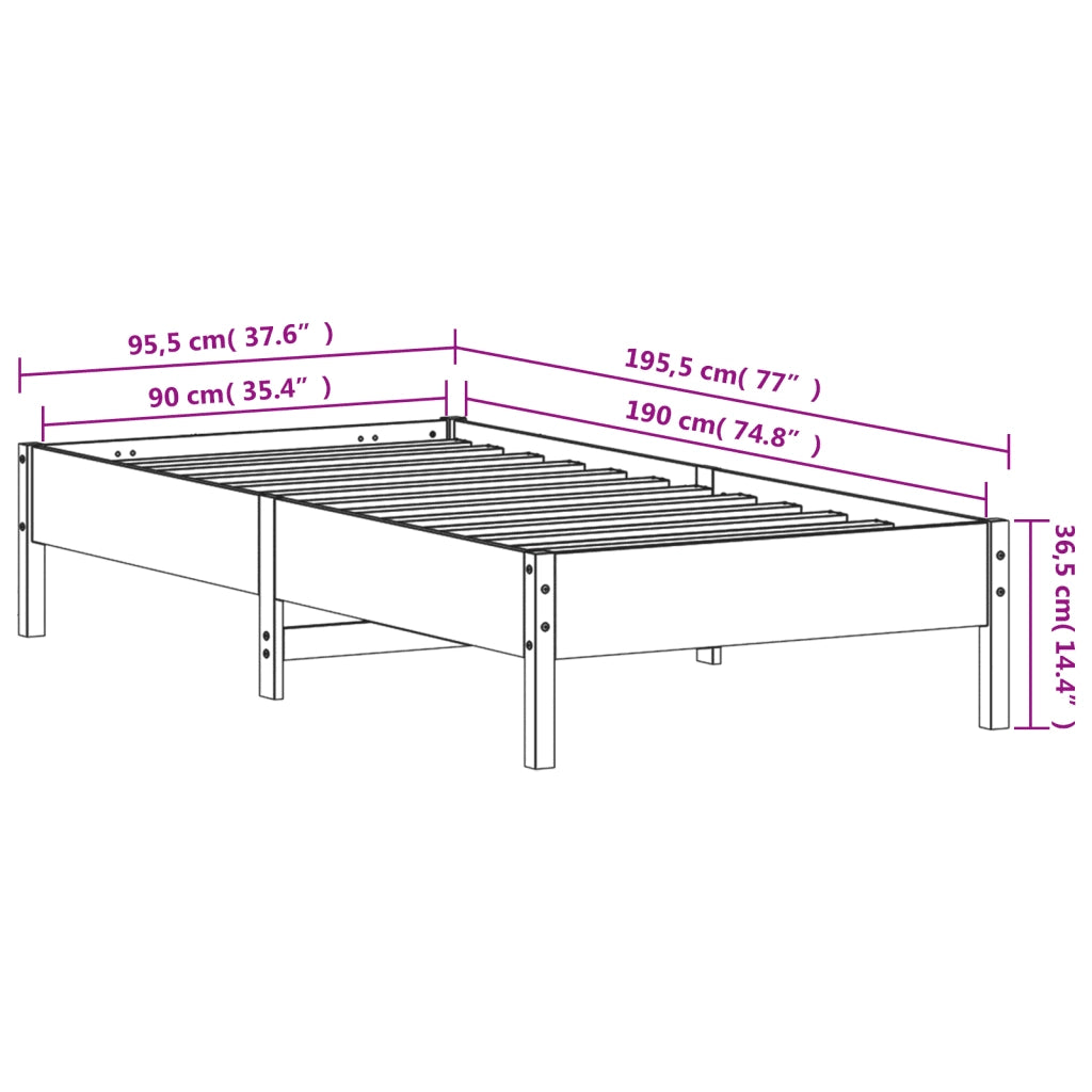 Letto senza Materasso Bianco 90x190 cm in Legno Massello Pino 842727