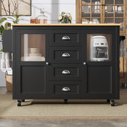 Isola da cucina 137.9x73x92.5 cm pieghevole con ruote in MDF e metallo nera