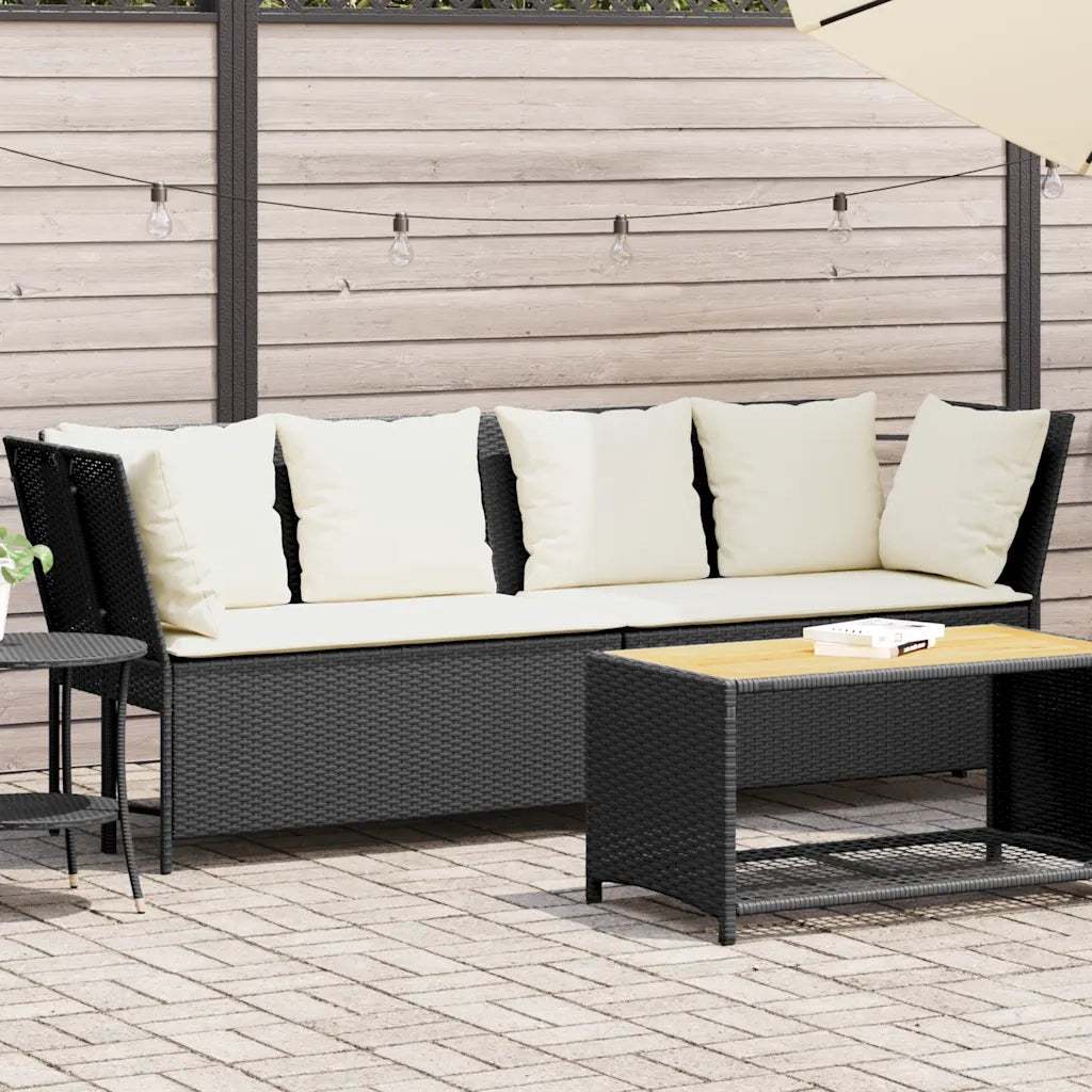 vidaXL Divano da Giardino con Cuscini in Polyrattan Nero