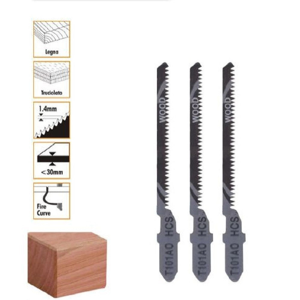 Trade Shop - Set 3pz Lame Per Seghetto Alternativo T101ao Hcs Lama Ricambio Per Legno 90186 -