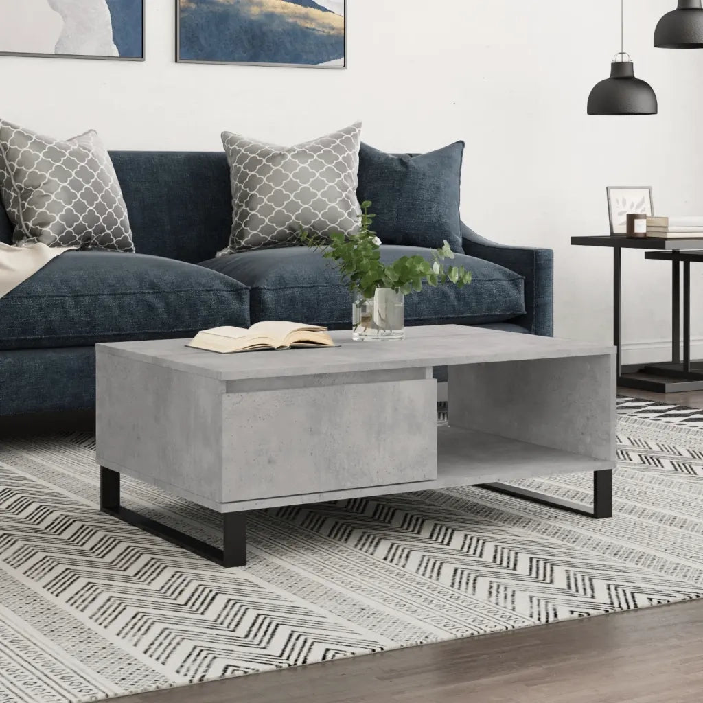 Tavolino da Salotto-Tavolino da soggiorno-Tavolo Grigio Cemento 90x60x35cm Legno Multistrato 207739
