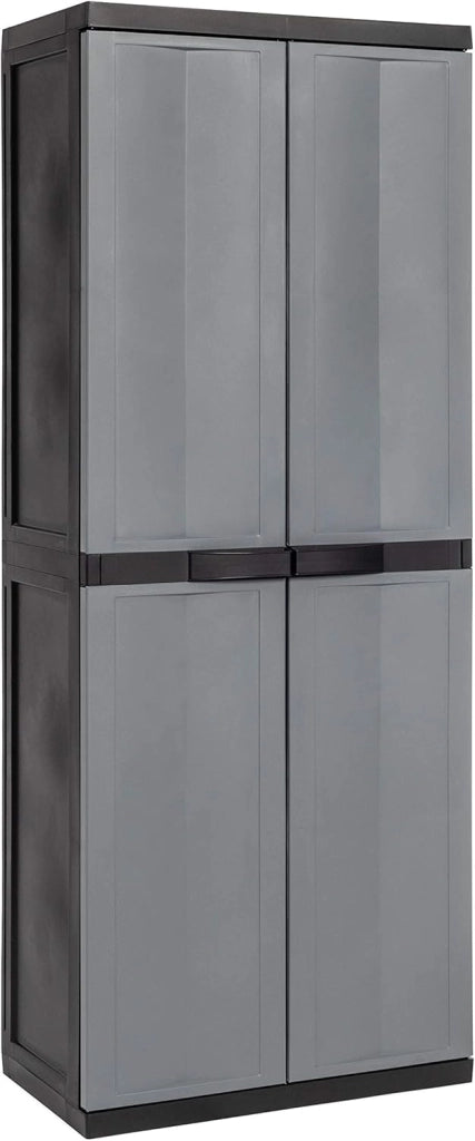 Armadio portascope 2 ante con vano attrezzi e 4 ripiani regolabili in resina colore nero e grigio basalto 65x37x165 cm Toomax