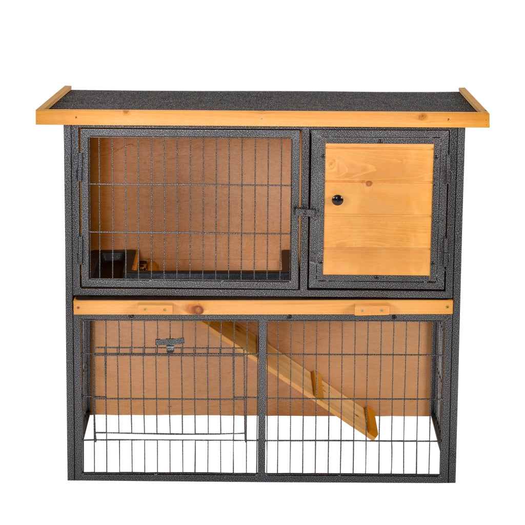 Casa per Conigli da Esterno 2 Livelli ¨C Zephmum ¨C Legno Grigio 89.5x45x81 cm