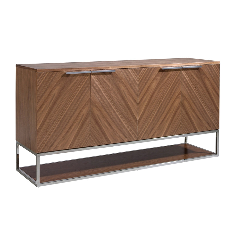 Credenza in legno noce e acciaio cromato