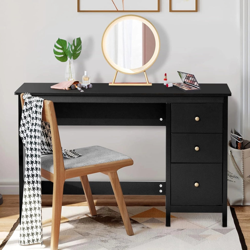 Scrivania per Computer, Tavolo da Ufficio, Scrivania con 3 Cassetti Scorrevoli, Superficie Impermeabile, Stile Moderno, Nero 120x50x75cm