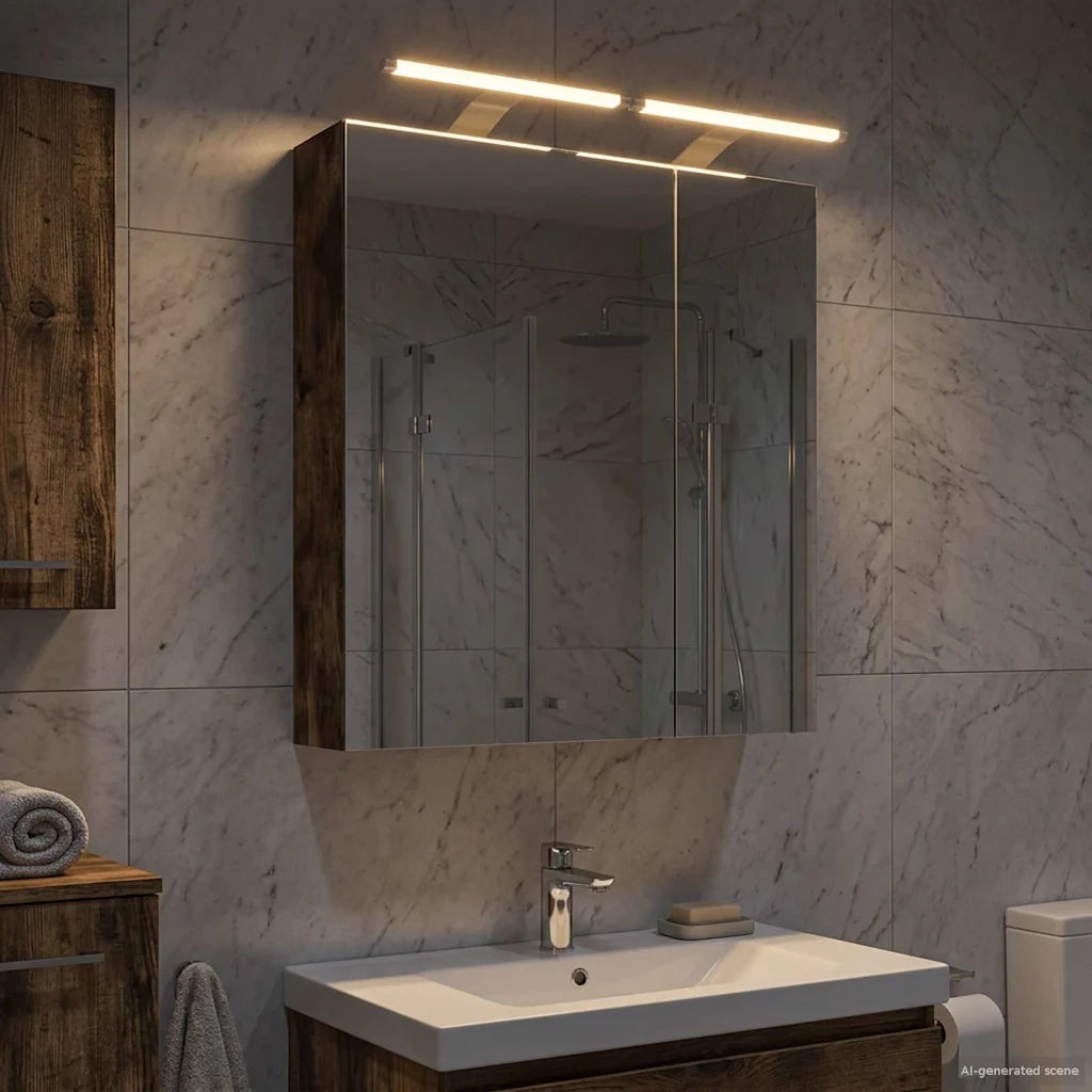 Mobiletto per specchio da bagno Rovere fumé 60 x 14,5 x 70 cm