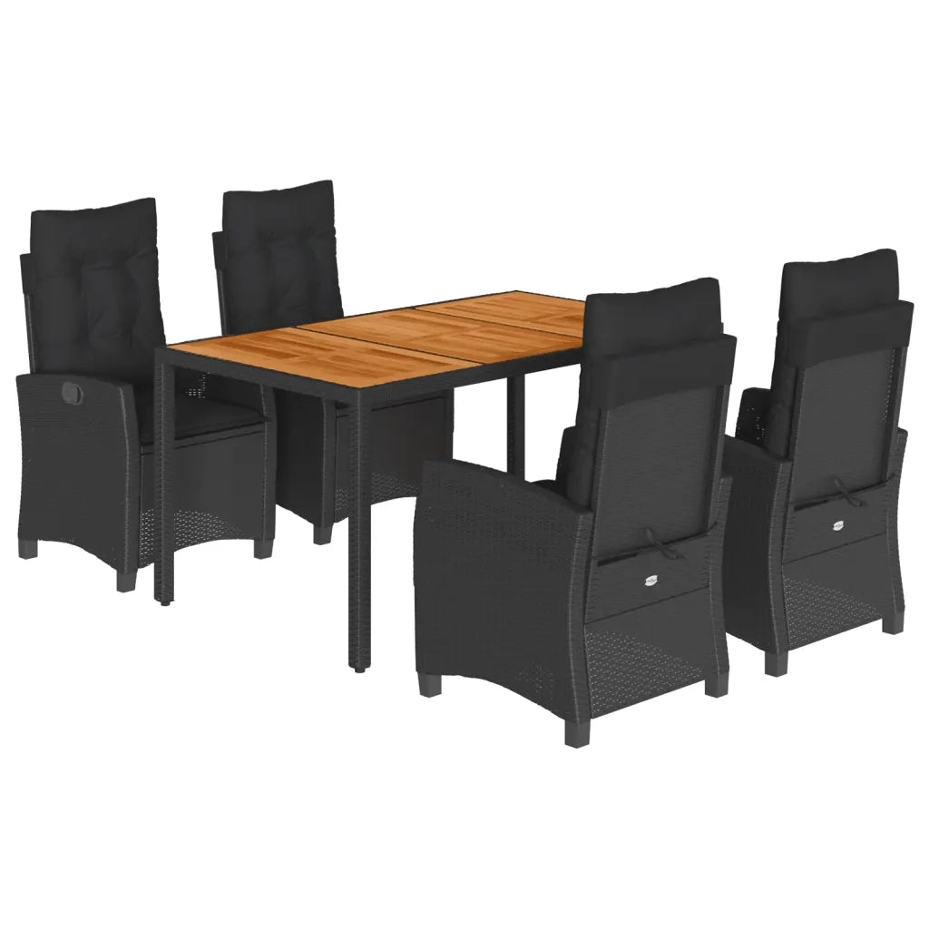 Set da Pranzo da Giardino 5 pz Nero con Cuscini in Polyrattan 3212665
