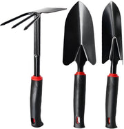 Set di giardinaggio 3 in 1 con manico antiscivolo – Set professionale in acciaio inossidabile per piante, scavare e sfalciare (zappa, zappatrice, vanga a doppia lama)