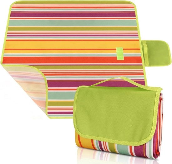 Mega deken da bagno - 200 x 200 cm - deken da picnic con maniglia - 2 strati impermeabili - resistente al sabbia - pieghevole - accessori da campeggio - viaggi - riunione familiare.
