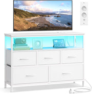 SONGMICS BELLAH Collezione - Cassettiera con LED Regolabile Controllato da APP, Mobile con Prese, 1 Ripiano, 5 Cassetti, Moderno, Bianco Nuvola LGS723WH01