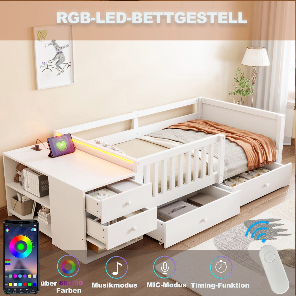 LETTO 90x200 cm in legno bianco con contenitore separato