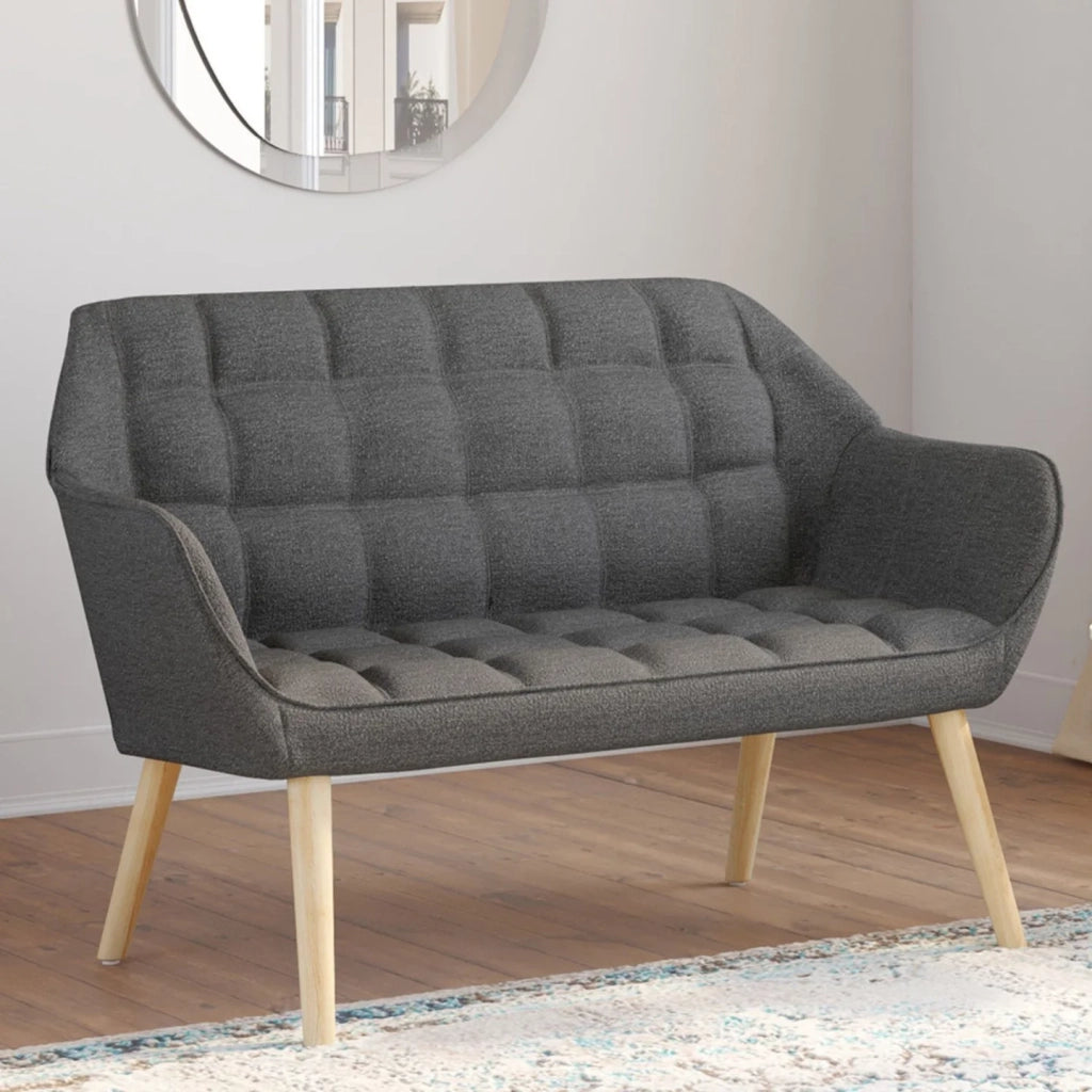 IDMarket - CASTILLE Divano scandinavo dritto a 2 posti in tessuto trapuntato grigio antracite
