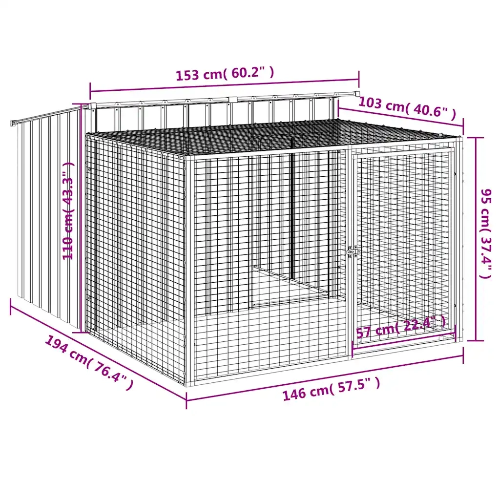 Cuccia per cani con recinto antracite 153x194x110 cm in acciaio zincato 3214222