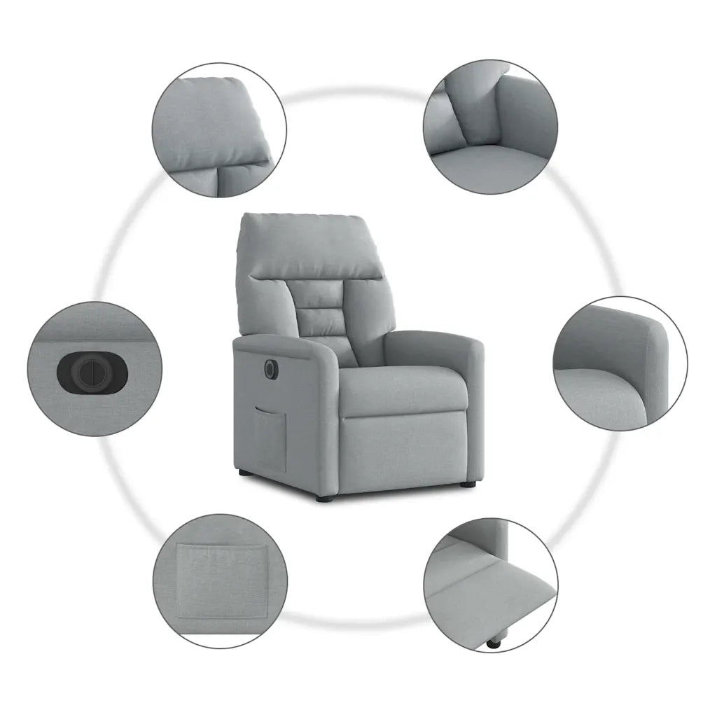 Poltrona Elettrica Reclinabile-Divano Sedia Grigio Chiaro in Tessuto 580101