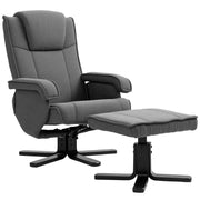 Poltrona relax reclinabile girevole 360° con pouf, funzione dondolo, tessuto effetto velluto, grigio scuro