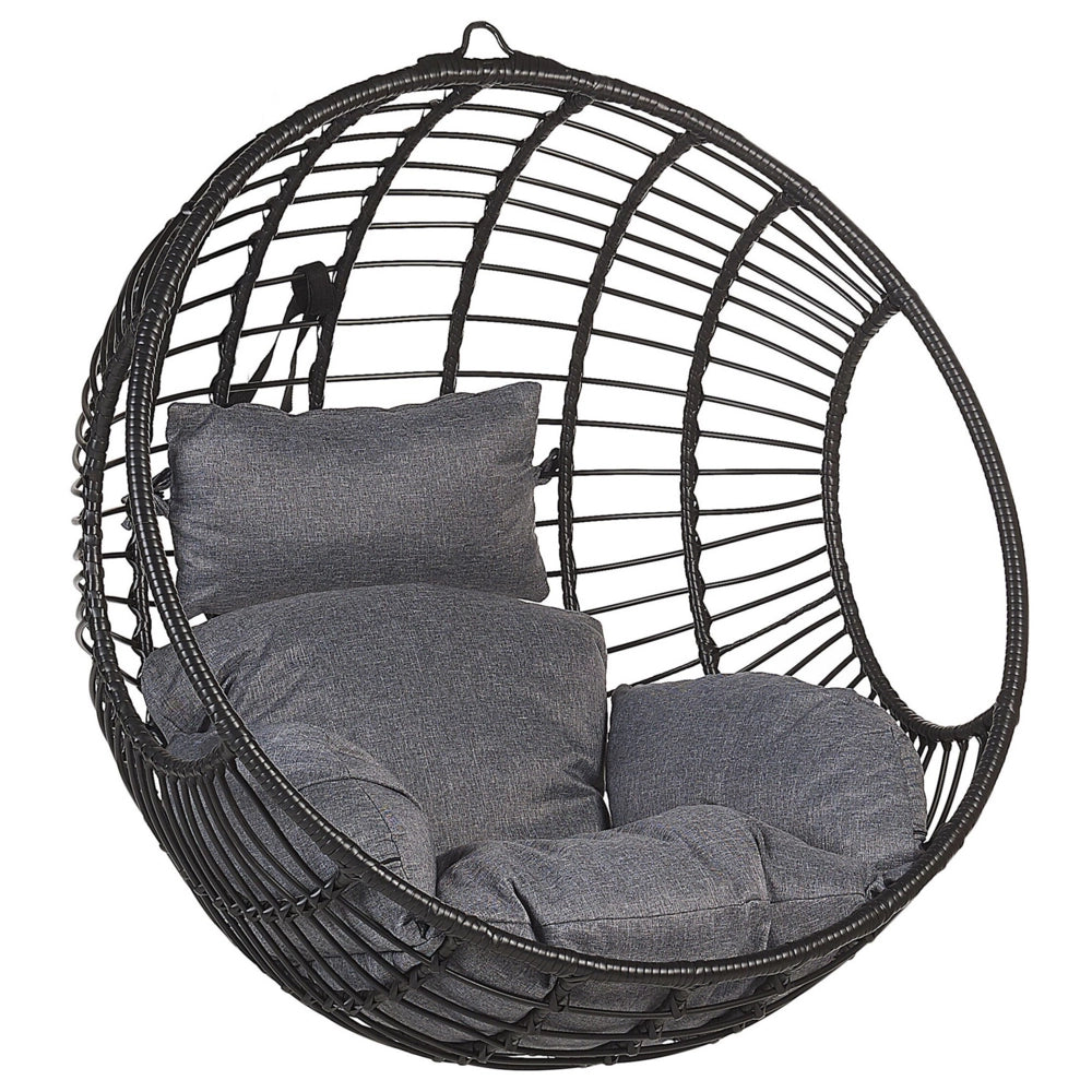 Sedia sospesa poltrona pensile Cestino di vimini rotondo in rattan Nero senza supporto con cuscini Boho