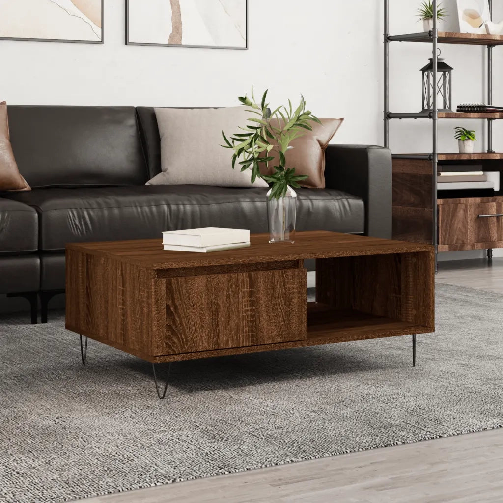 Tavolino da Salotto-Tavolino da soggiorno-Tavolo Rovere Marrone 90x60x35cm Legno Multistrato 850525