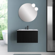Mobile bagno sospeso 70 cm nero opaco cannettato con cassetto e lavabo Nara
