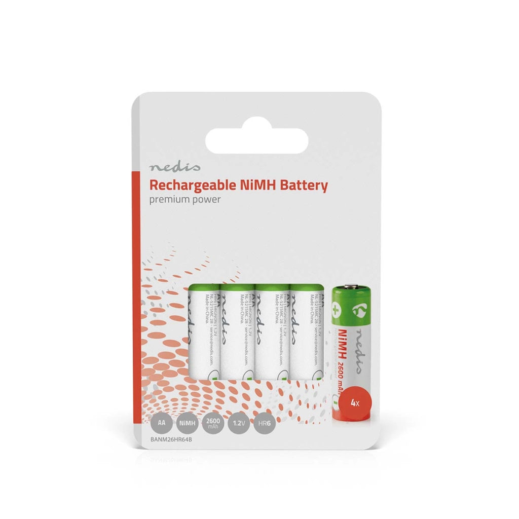 Set di 4 batterie ricaricabili precaricate NiMH AA 1,2V DC 2600mAh  Nedis