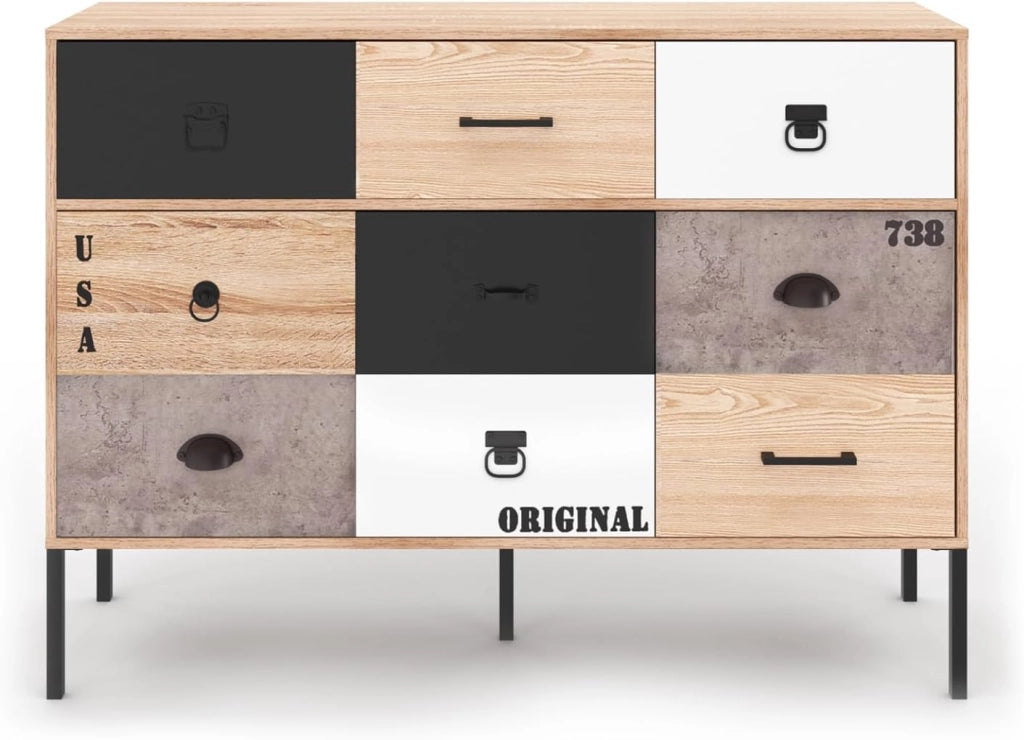 Credenza a 3 ante e 3 cassetti 110 cm SACRAMENTO design industriale